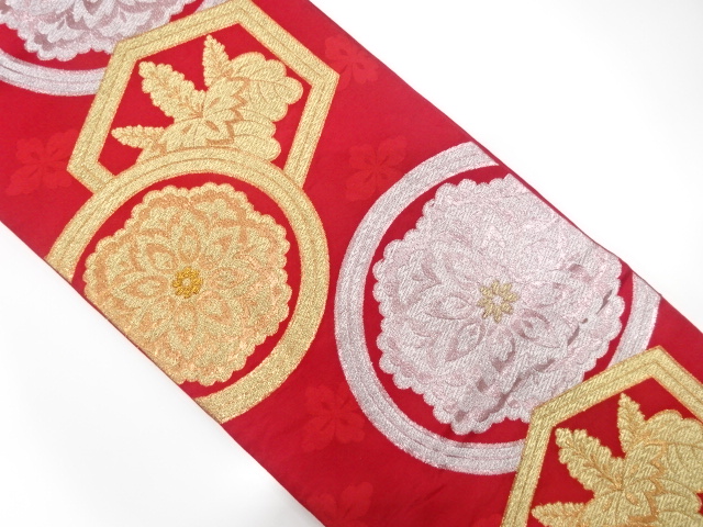 JAPANESE KIMONO / ANTIQUE FUKURO OBI / WOVEN FLOWER CREST